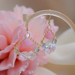 Fun Pink & Gold Fashion Earrings Irridescent Faceted Beads Valentines Handmade